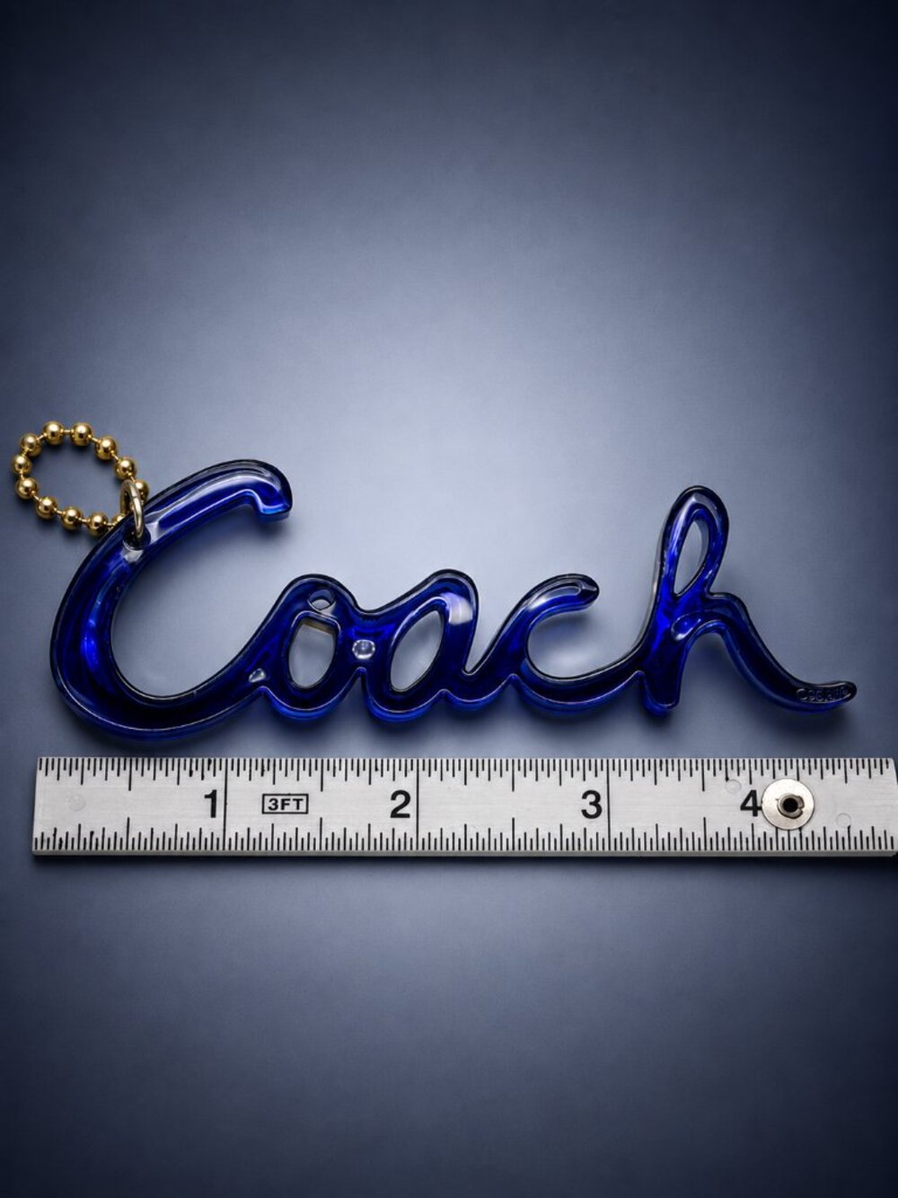 COACH Poppy Blue Acrylic Script Logo Bag Charm Keychain & Gold Tone Hangtag Rare - Picture 4 of 7
